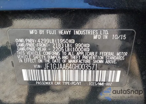 2016 Subaru Impreza 2.0I z USA, uszkodzony, nr VIN JF1GJAA64GH003571